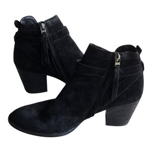 Anthropologie Sam Edelman Suede Ankle Boots 9.5M Myra Women Black Block Heel